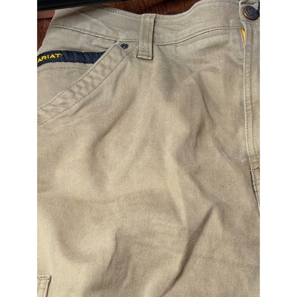 Ariat Rebar M4 Relaxed Boot Work Pants Mens 44x32 Khaki Tan Canvas Cargo Pockets